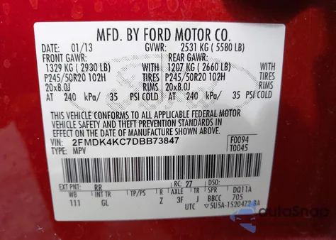 2013 Ford Edge Limited из США, поврежденный, VIN 2FMDK4KC7DBB73847